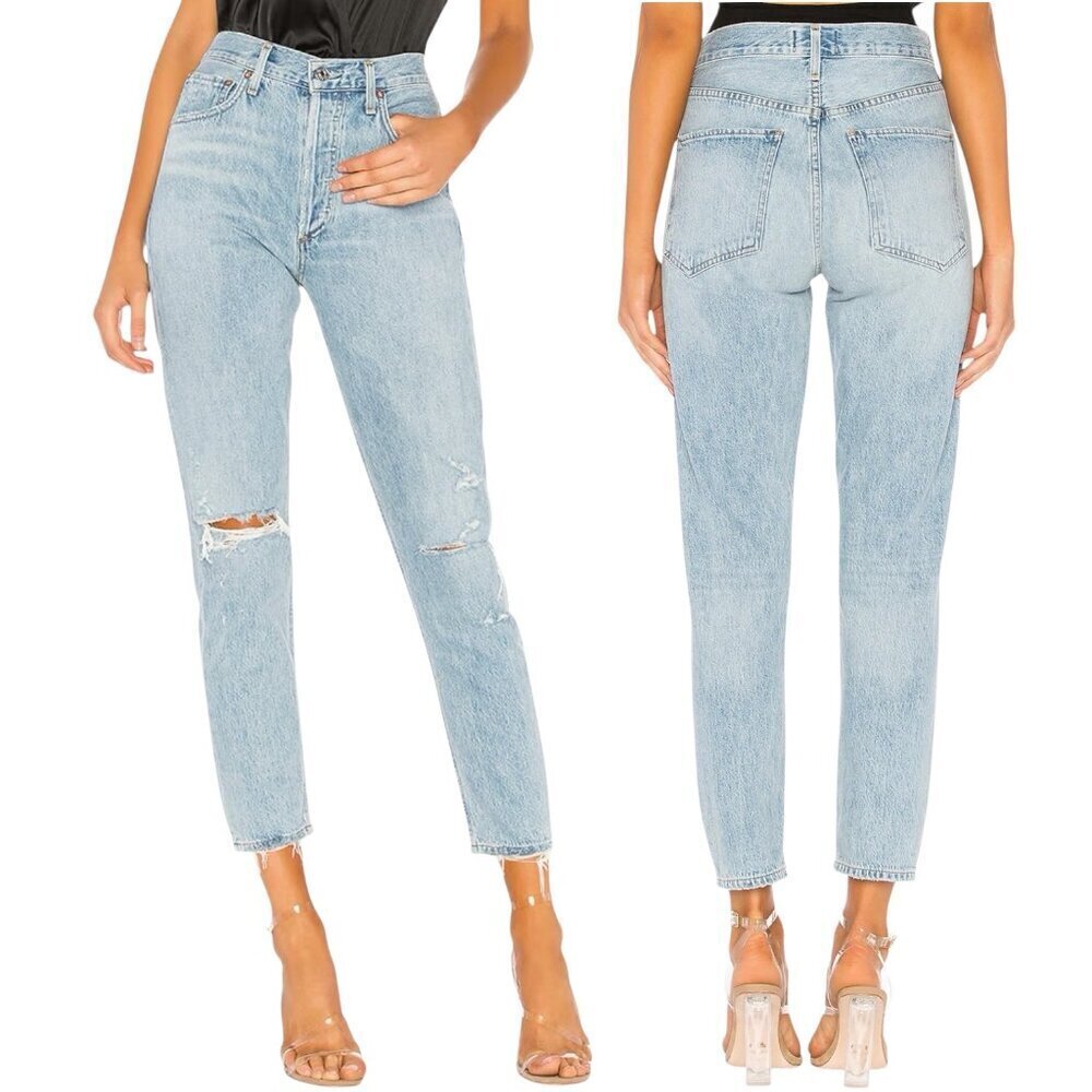 Agolde, Women’s ‘Jamie’ High-Rise Classic Jeans in Shakedown, Light Blue Size 26